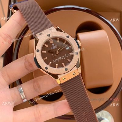 Copy Hublot Classic Fusion Lady Quartz Watch Rose Gold Brown Face